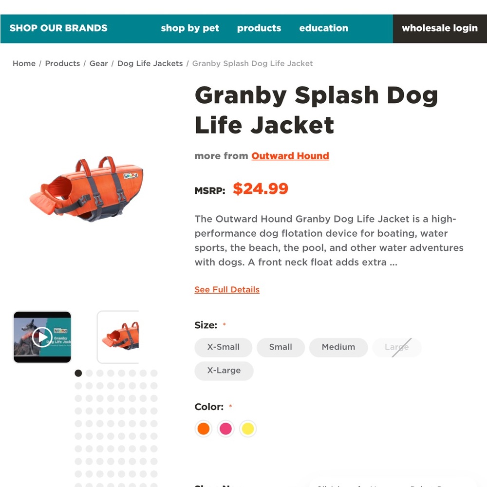 Outward Hound Medium Orange Dog Life Jacket - Picture 4 of 6